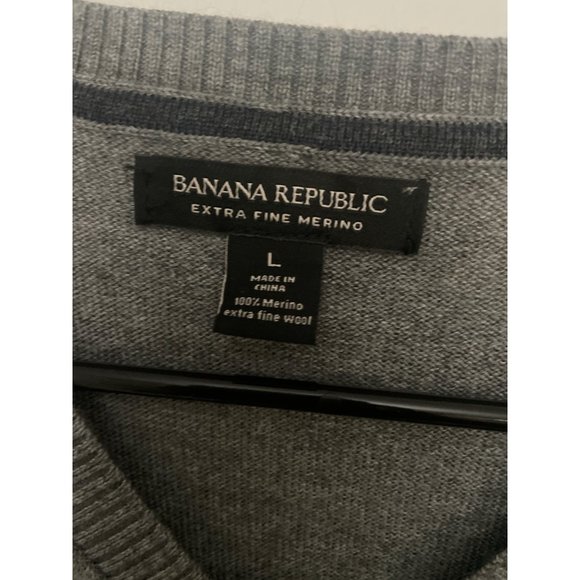 Banana republic extra fine  merino  large gray pullover sweater men - Picture 4 of 6